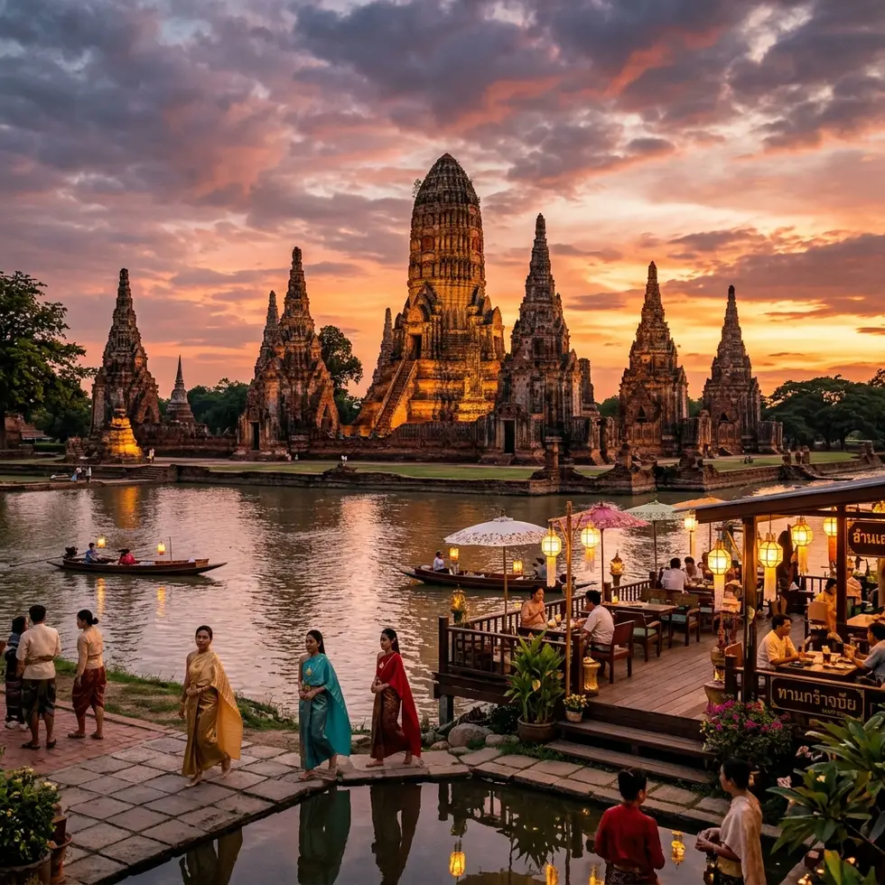 นุ่งสไบ ไหว้พระอยุธยา ล่าโรตีสายไหม แวะคาเฟ่ริมน้ำ