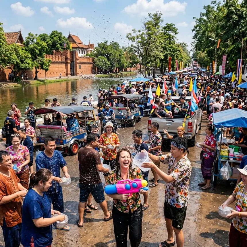สงกรานต์เชียงใหม่ เล่นน้ำรอบคูเมือง ดับร้อนช่วงซัมเมอร์